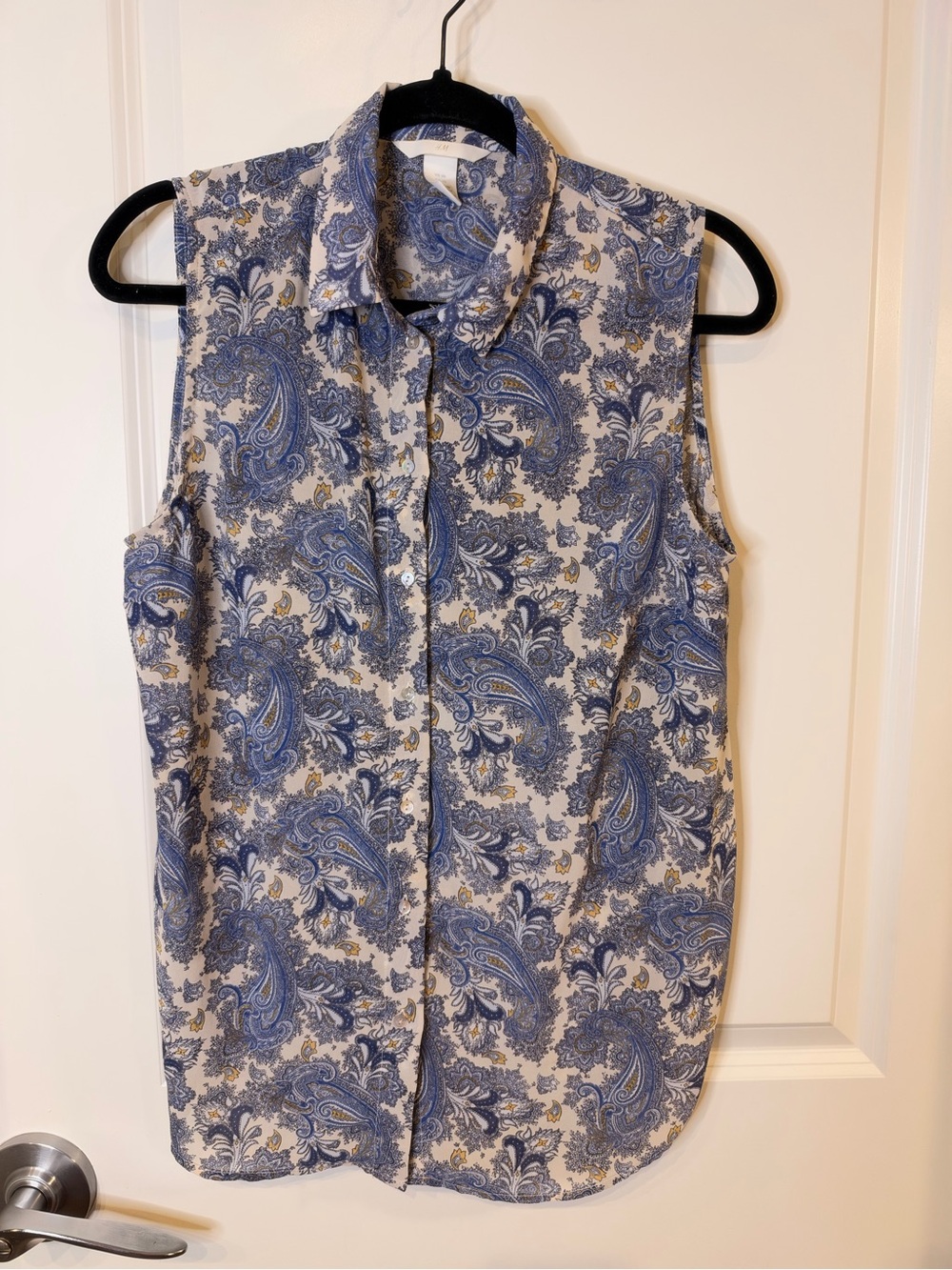 H&M Blue Paisley Print Sleeveless Button Down Blouse Women's Size 10